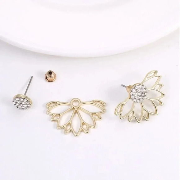 NEW! Gold Lotus Flower Cuff Earrings/ Earring Jackets - Picture 3 of 9